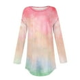 thumbnail image 4 of BiZtdJrK Today's Sales Women's Casual Long Sleeve Shirts Crew Neck Hem Loose T-Shirts Tie Dye Prints Tunic Tops Going Out Clothes Streetwear Pink M, 4 of 5