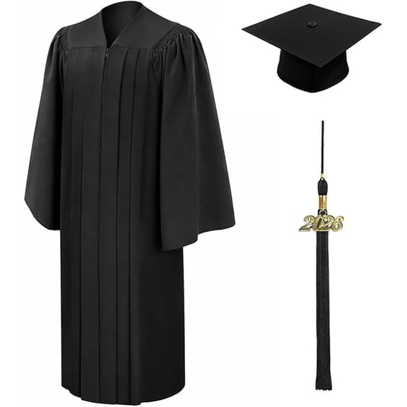CLERKMANS Unisex Adult Deluxe Black Bachelors University Graduation Gown, Cap & Tassel Package - Matte Fabric 60 (6'3"-6'5")