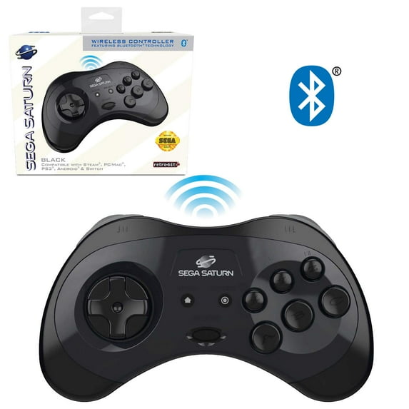 SEGA Saturn Bluetooth Wireless Controller Pad Gamepad for PC Mac Android Switch - Black