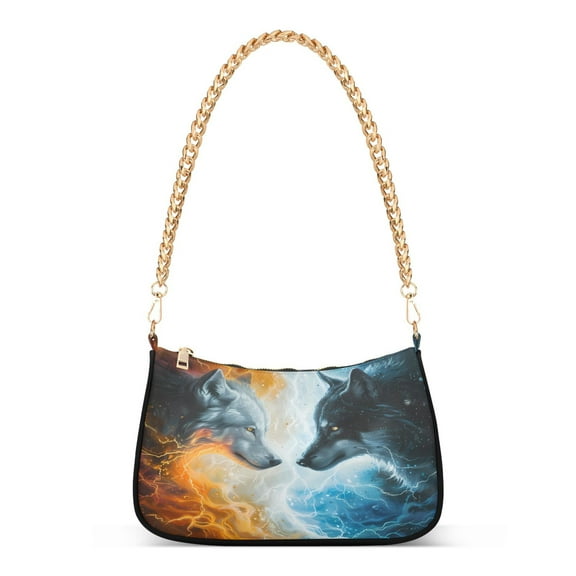 Ryvnso Artistic Funny Wolf Womens Chain Shoulder Bag Tote Handbags Clutch Hobo Purse with Zipper for Travel