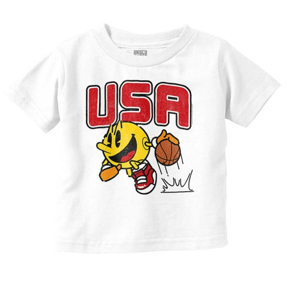 PACMAN Arcade Game Basketball USA Toddler Boy Girl T Shirt Infant Toddler Brisco Brands 6M