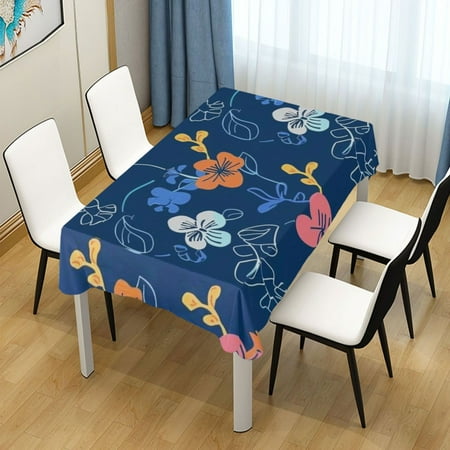 

ALAZA Flowers on Blue Rectangle Tablecloth Tablecover Dinning Table Cloth 54 x54