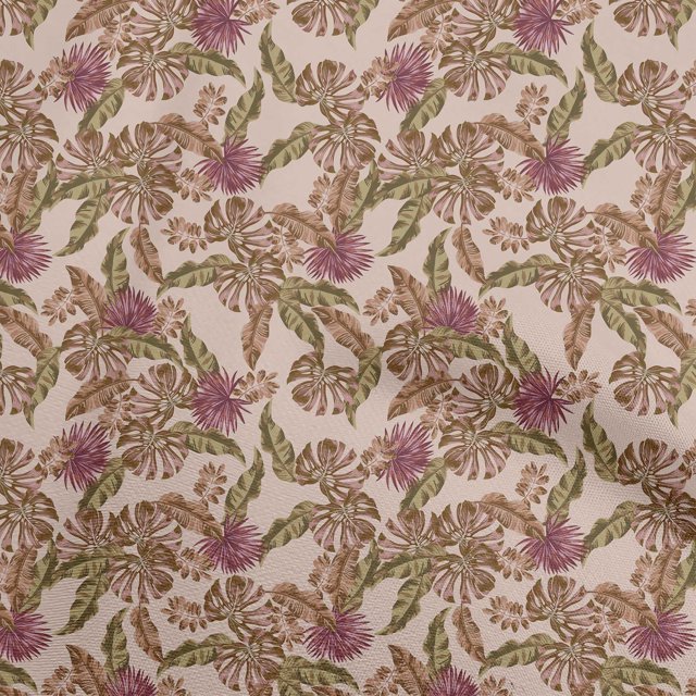 oneOone Polyester Spandex Light Beige Fabric Tropical Craft Projects Decor Fabric Printed By The Yard 56 Inch Wide