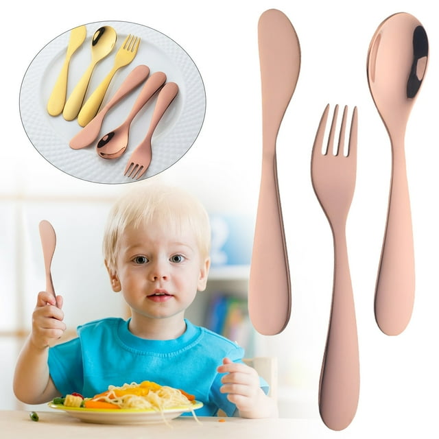 3PCS Stainless Steel Flatware Set with Knife/Fork/Spoon, Mirror Polished, Dishwasher Safe, Safe Training Tableware Set, Cutlery Utensil Set