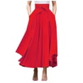 thumbnail image 2 of Bohemian Maxi Skirt for Women Elastic High Waist Side Slit Irregular Hem Flowy Long Skirt with Pockets, 2 of 7