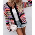 thumbnail image 4 of HLSOHJP Women's Rainbow Knitted Cardigan Sweater Long Sleeve Multicolor Striped Sweater Jumpers Open Front Jacket, 4 of 7
