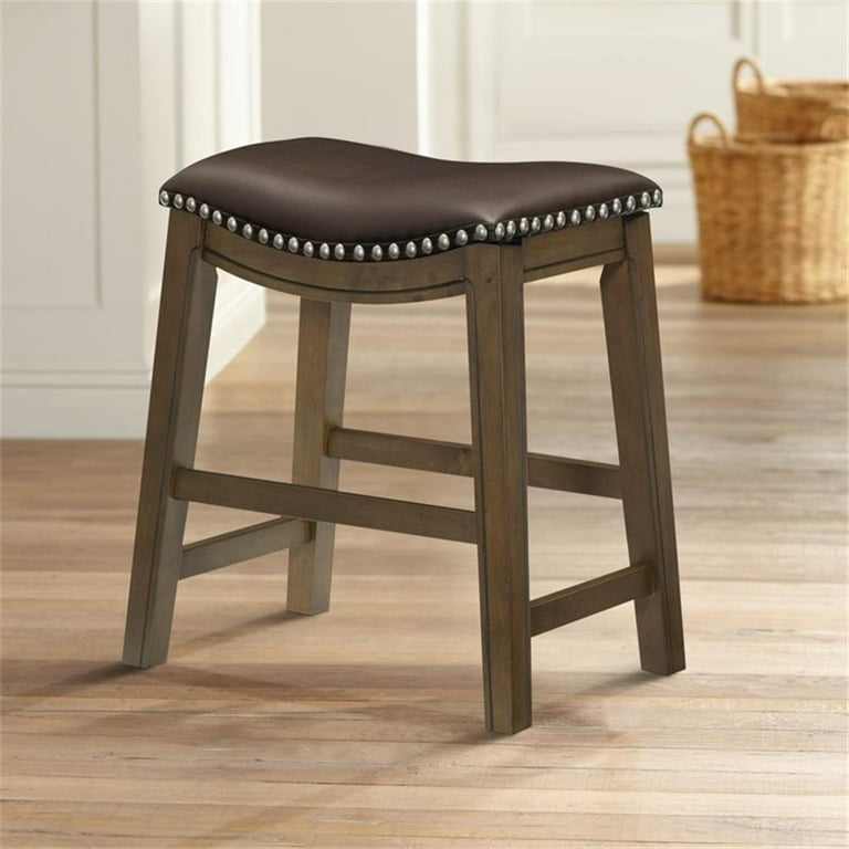 Homelegance 18 Inch Dining Height Wooden Bar Stool Saddle Seat Barstool Brown