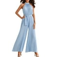 thumbnail image 2 of Riforla Women Casual Solid Neck Hanging Sleeveless Pleated Jumpsuit Backless Button Belt Rompers Women's Jumpsuit Light Blue XXL, 2 of 6