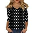 thumbnail image 2 of Tops for Women Trendy V Neck Black Tshirts Shirts for Women Linen 3/4 Sleeve Tshirts Dressy Casual Blouse Polka Dot Print Work Tops Elbow Sleeve Graphic Tee, 2 of 7