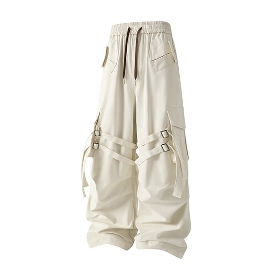 CONZONE Mens Baggy Cargo Pants Solid Color Y2K Elastic Waist Drawstring Cargo Pants for Men Lightweight Loose Fit Streetwear Workout Trousers With Pockets