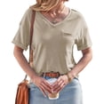 thumbnail image 4 of Short Sleeve Summer V Neck Women Solid Casual Tee Shirt with Pocket, 4 of 6