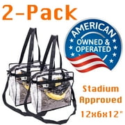 2-Pack Stadium Approved Vinyl Clear Bag 12x12x6" Transparent Tote Handbag with Double Zipper, Adjustable Removable Shoulder Strap for Concerts, Sporting Events, Music Festivals, Work, School, Gym