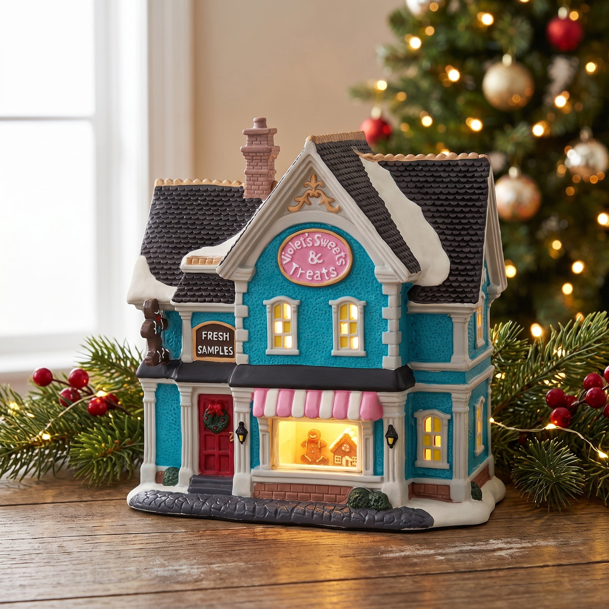 Light-Up Porcelain Candy House Christmas Village Building, Multicolor, 8.25", by Holiday Time