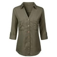 thumbnail image 1 of Made by Olivia Women's Long Sleeve Denim V-Neck Tencel Button Down Shirt, 1 of 4