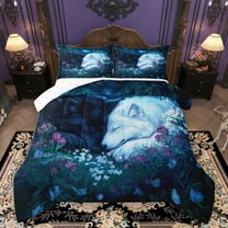 Homewish Romantic Couple Wolf Full Size Comforter Sets, Magic Cartoon Wildlife Bedding Comforter Set, Teens Kids Boys Girls Reversible Bedding Sets, Microfiber Bedroom Decor, 3-Piece