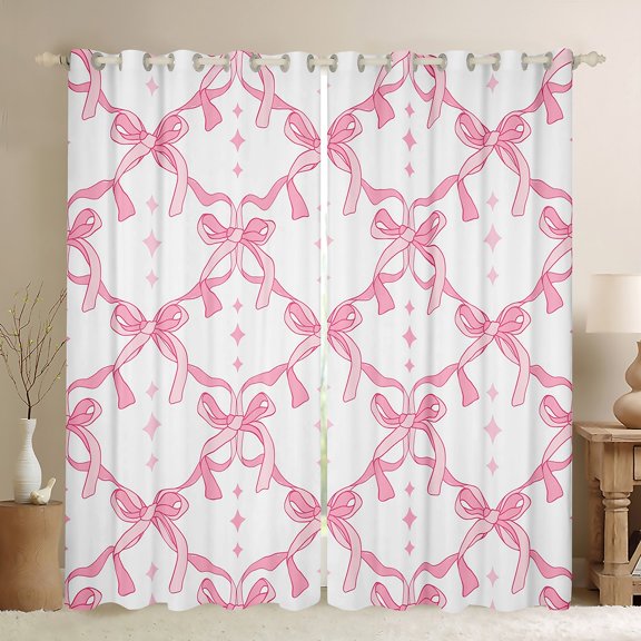 Manfei Dreamy Pink Bowknot Curtains Pack of 2 (42x84 Each), Cartoon Stars Print Curtains Blackout, Teens Kids Child Bedroom Curtains, Curtains Blackout Home Decor