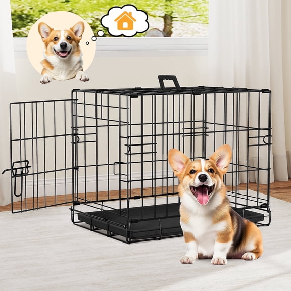 Dkelincs 18" Dog Crate for Small Dogs, Portable Foldable Metal Dog Cage & Kennel with Removable Tray for Home Travel, Black