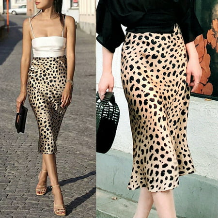Womens Long Skirt Leopard Print High Waist Ladies Sexy Fashion Cocktail Club Dress S