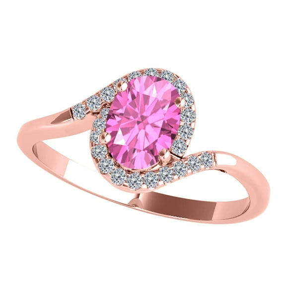 Mauli Jewels Engagement Rings for Women 1.00 Carat Pink-Topaz & Halo Diamond Engagement Ring Prong-Setting 14K Solid Rose Gold