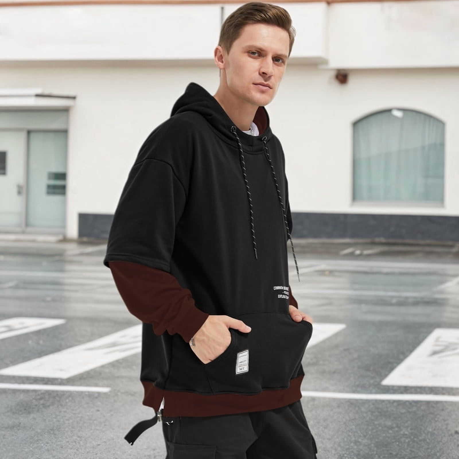 HISITOSA Mens Colorblock Hoodie Casual Patchwork Soft Cotton Pullover Tops Unisex japanese Hooded Sweatshirt with Design