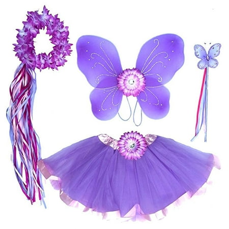Girls Lavender and Pink Butterfly Fairy Costume Wings, Wand, Halo Age