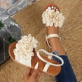 thumbnail image 3 of Xucatan Women's Floral Appliqué Flat Sandals, Round Toe Open Toe Slides with Elastic Back Strap, Fabric Casual Beach Shoes, Versatile Spring Summer Footwear Gift, 3 of 9