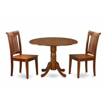 East West Furniture Set Tavolo Da Pranzo 3 Pezzi, In Legno Di Gomma, Finitura Mogano, Tavolo Rotondo Con 2 Sedie A Doghe