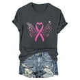 thumbnail image 5 of Fartey Breast Cancer Graphic Tees for Women Cute Pink Ribbon Print T Shirts Loose Fit Short Sleeve Crewneck Shirt Cancer Survivor Tops Gray 2XL, 5 of 5