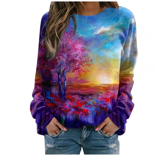 Sudadera navideña para mujer con estampado de copos de nieve, camisetas, camisetas, sudadera de cuello redondo de manga larga Pompotops gfhjh9266