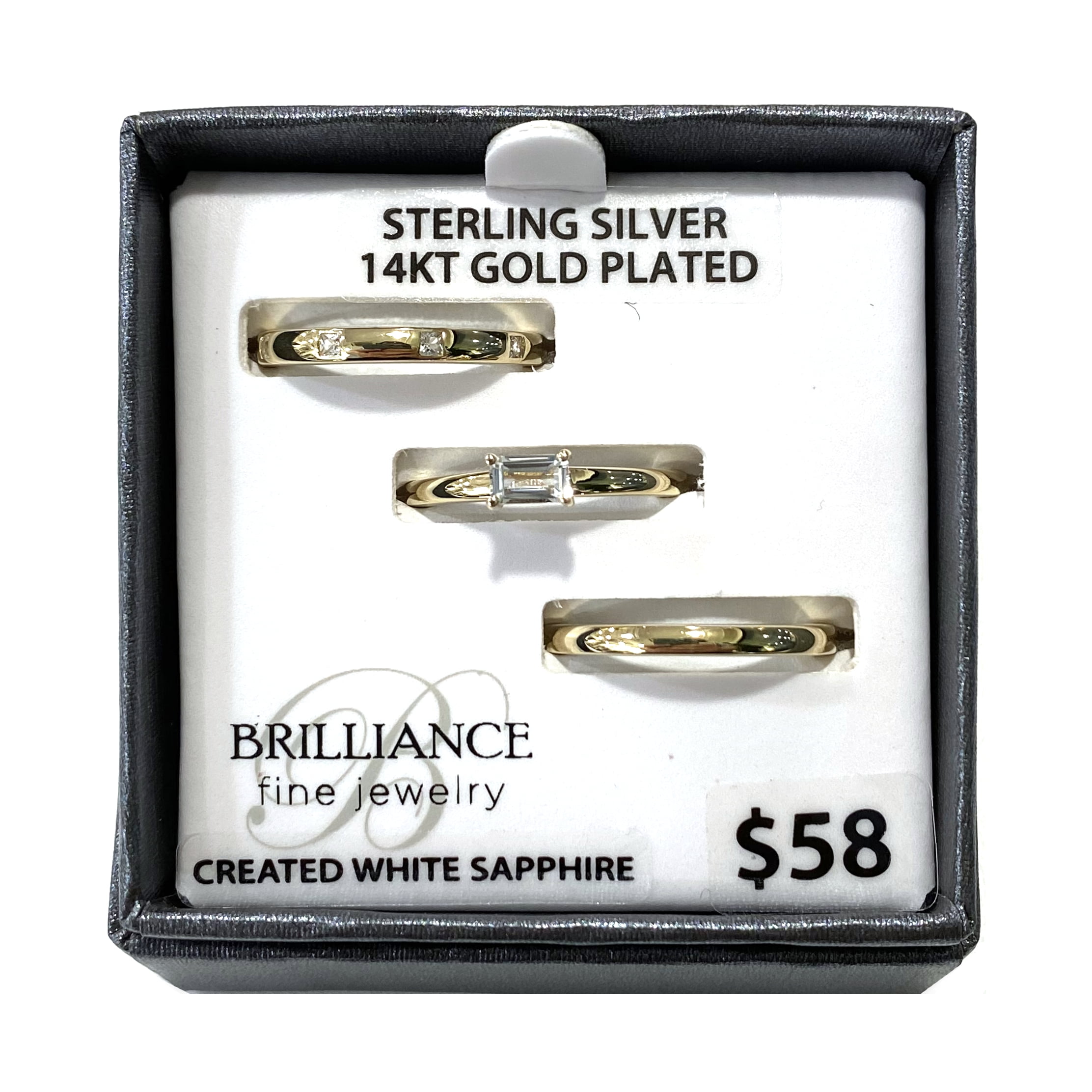 Brilliance Fine Jewelry 14K Yellow Gold Plated Sterling Silver Band Rings Created White Sapphire, 6