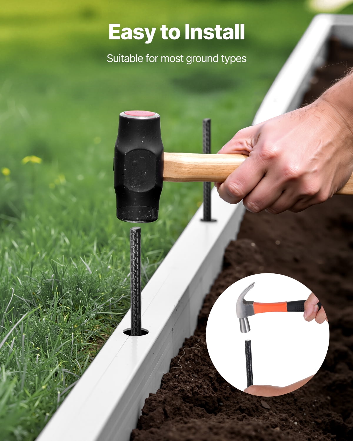 VEVOR Rebar Stakes, 16-Inch, Heavy-Duty 0.45 in Diameter, Straight Galvanized Steel Ground Anchors with Chisel Point End & Rust-Resistant Coating, for Gardening Support, Fence, Camping Tents