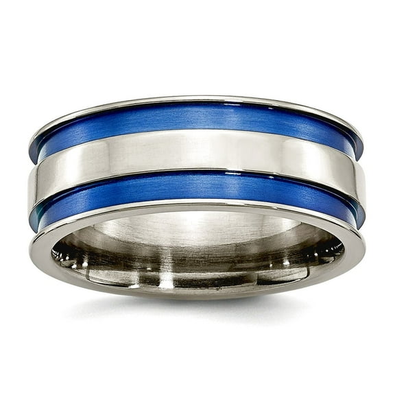 Titanium Anodized With Blue Double Groove 8.5mm Polished Band Ring Size 12.5 Ring for Women and Men