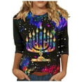 thumbnail image 2 of Mceream Hanukkah 3/4 Sleeve Shirts for Women Trendy Summer Crewneck Lightweight Tops Plus Graphic Tees Fall Blouses Plus Size Print Fashion Outfits Clothes 2025 Vestido Para NiñAs L, 2 of 5