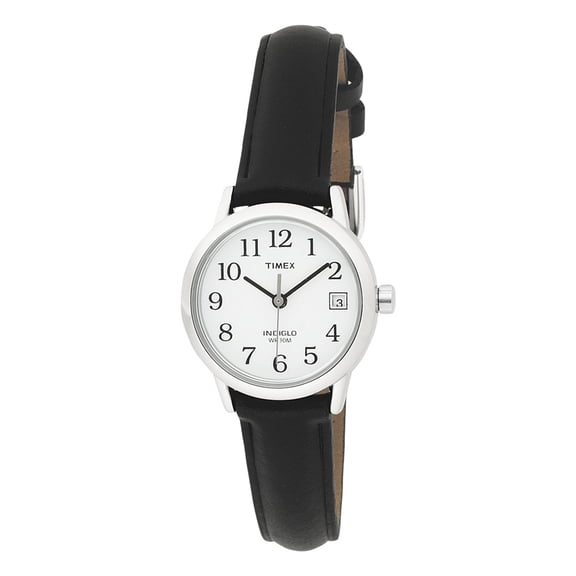 T2H331 Women's Easy Reader White Dial Black Leather Strap Stainless Steel Watch
