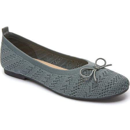 AOMAIS Womens Ballet Flats Knit Mesh Flats Round Toe Shoes Comfy Slip Ons Casual Dress Flats Waling Loafer (Deep Gray US10)
