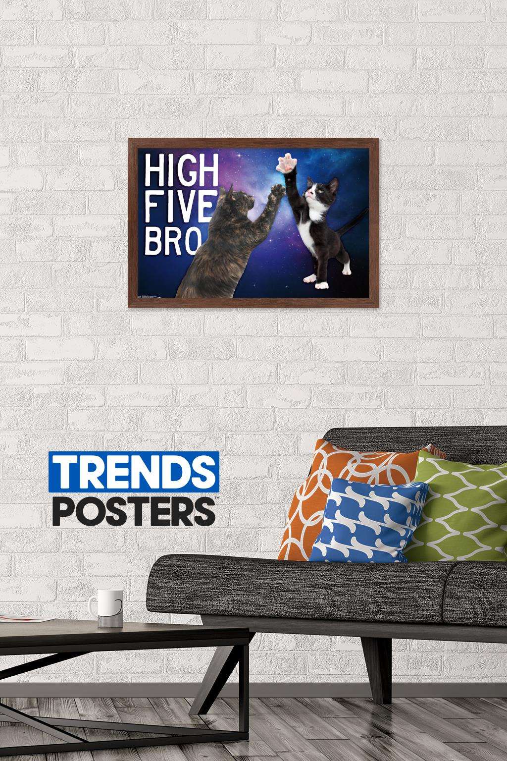 Keith Kimberlin - Kittens - High Five Bro in Space Wall Poster, 14.725" x 22.375", Framed