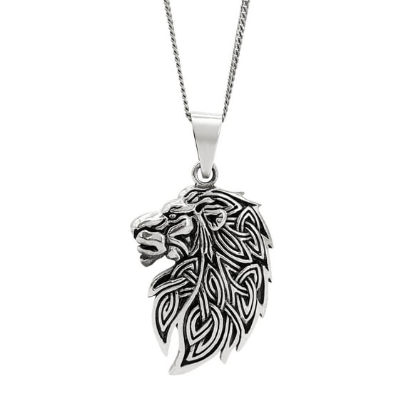 81stgeneration Unisex 925 Sterling Silver Celtic Knot Lion Head Pendant Necklace, 18"