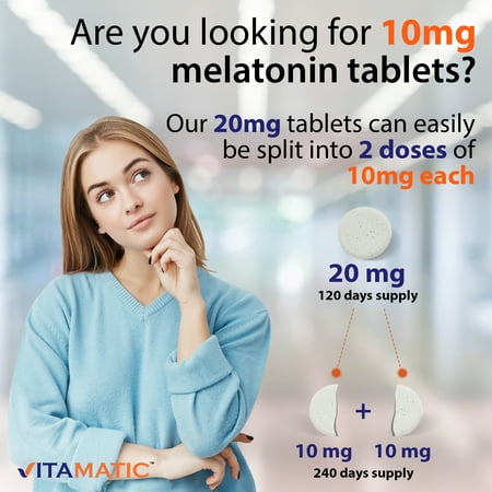 Vitamatic Melatonin 20mg Fast Dissolve 120 Tablets 20 mg - Nighttime Sleep Aid (Double Dose Compare to Melatonin 10mg, 12 mg, 12mg, 10 mg )