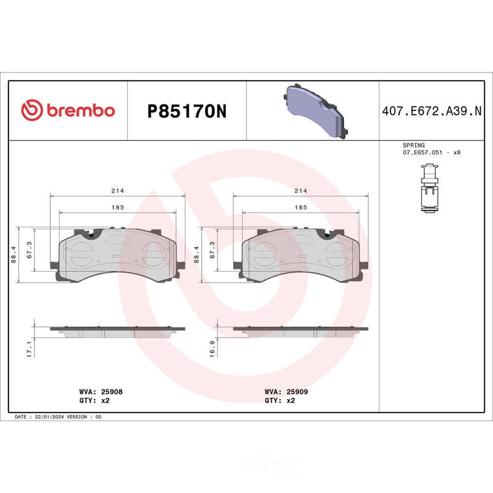 Brembo P85170N PRIME Ceramic Brake Pad Set