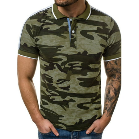 Men Camouflage Short Sleeve Polo Shirt Top Summer Sports Casual Slim Fit (Best Mens Slim Fit Polo Shirts)