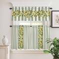 thumbnail image 2 of 3 Piece Kitchen Curtains and Valances Set Sage Green Stripes Cafe Curtains 36 Inch Length Summer Spring Botanical Lemon Leaves Valance & Tier Curtain for Living Room Bedroom Window 54"x18"+27"x36"*2, 2 of 6
