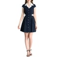 thumbnail image 1 of INSPIRE CHIC Robe Chemise Boutonnée pour Femme, Col à Revers Cranté, Manches Courtes, Ceinturée, Mini Courte de Bureau, S Bleu Marine, 1 of 7