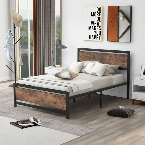 Aukfa Platform Bed Frame With Headboard, Can You Put A Headboard On Dorm Bed Frame
