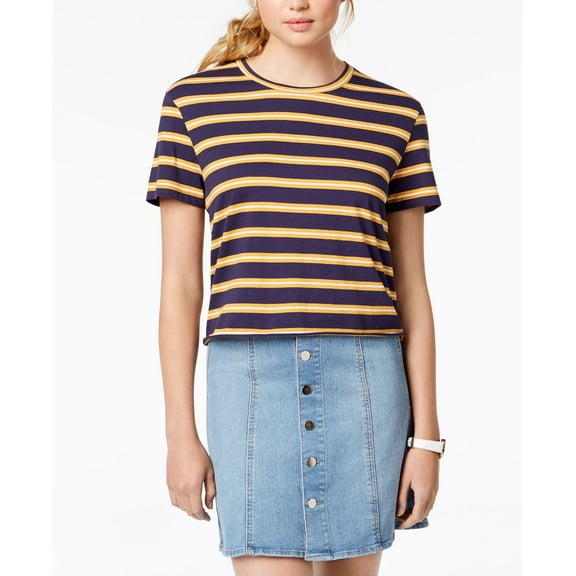 Rebellious One Juniors Striped Unfinished T-Shirt Mustard Multi M