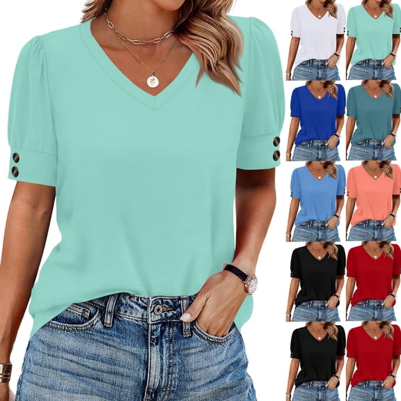 Womens Short Sleeve Tops with Buttons V-Neck Summer Outfits Casual Blouses Shirts Beach Vacation Fall Clothes 2026 Orange XL