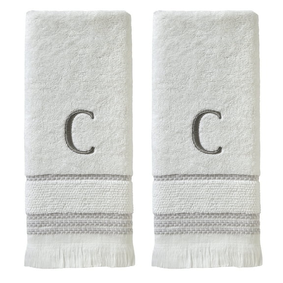 SKL Home Casual Monogram Hand Towel (2-Pack), "C", White