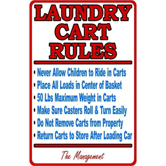 Size: 16" x 12" - Vintage Metal Tin Sign Laundry Cart Rules Laundromat Sign Coin Laundry
