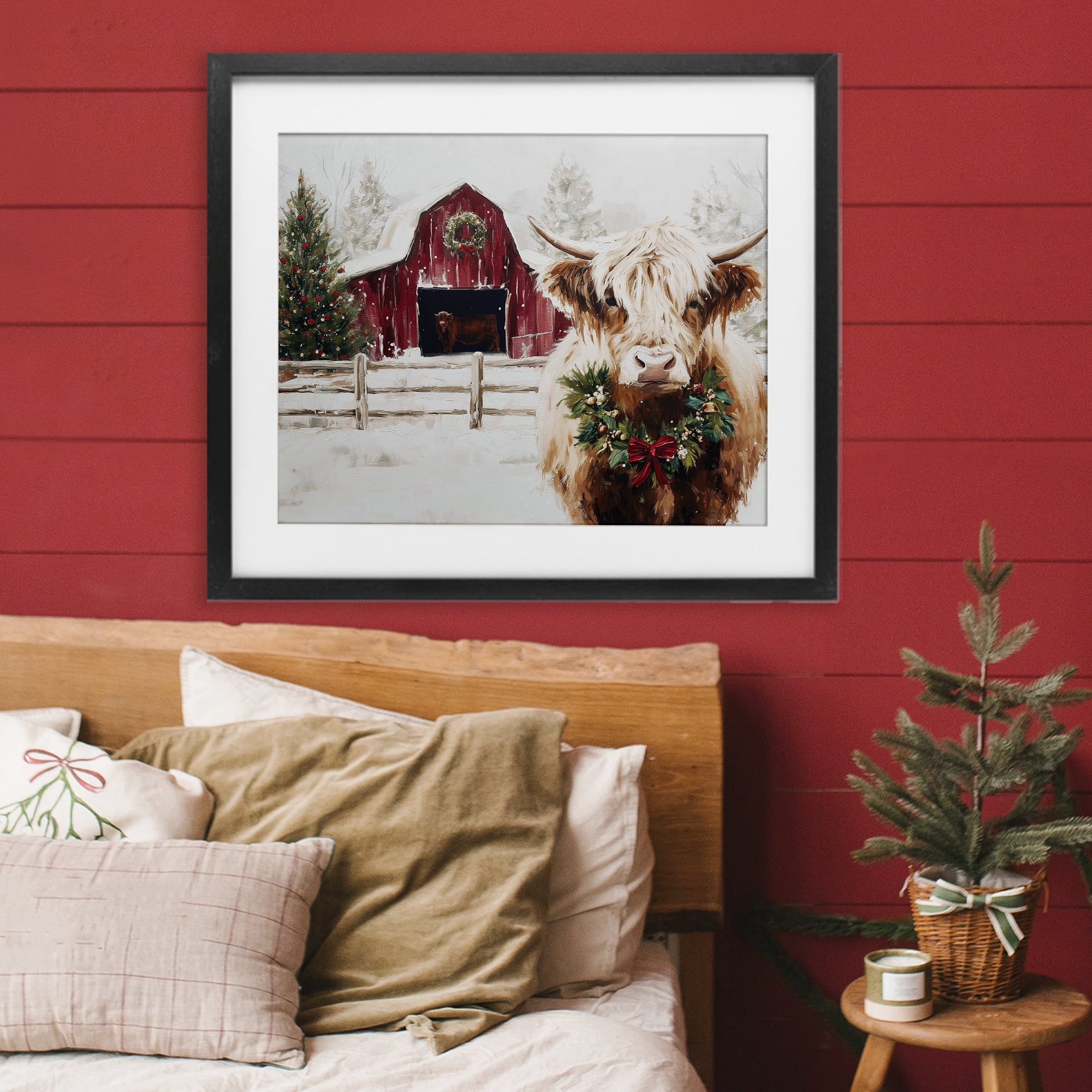 Stupell Industries Snowy Farm Scene Cattle Black Framed Print Under Glass, design by Acorn & Ivory Designs
