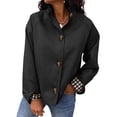 thumbnail image 2 of Womens Ruffle Stand Collar Short Trench Coat Single Breasted Cropped Jackets With Plaid Cuffs, 2XL, 2 of 6