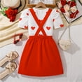 thumbnail image 4 of Youmylove Girls Summer Clothing Sets Sweet Heart Shaped Short Sleeve Top Suspenders Skirt Set Kids Fashion 2 Piece Outfits Soft Comfort Outfit For 11-12 Years, 4 of 9